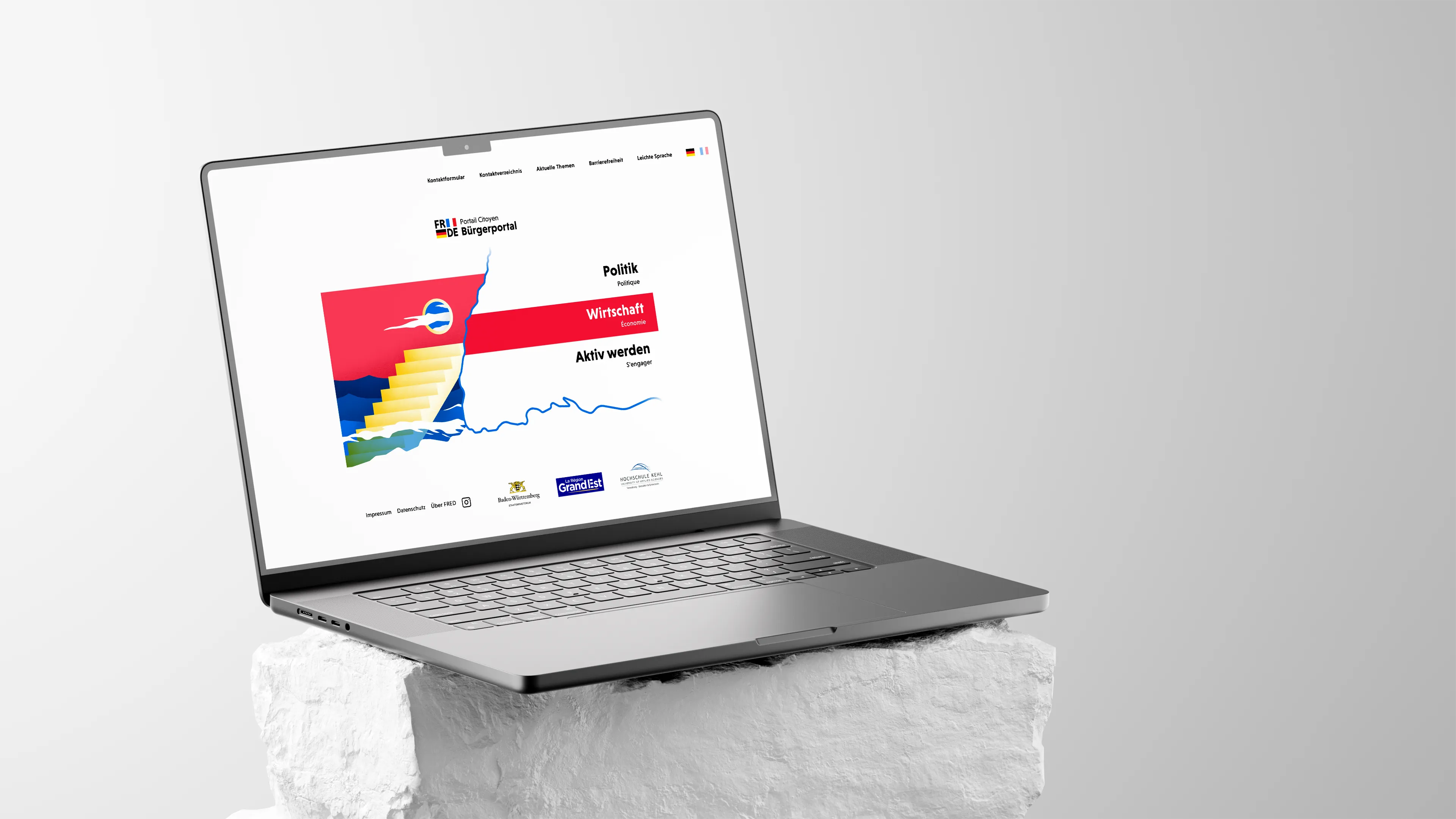 Startseite des Bürgerportals mit hervorgehobenem Menüpunkt Wirtschaft durch Hover-Effekt