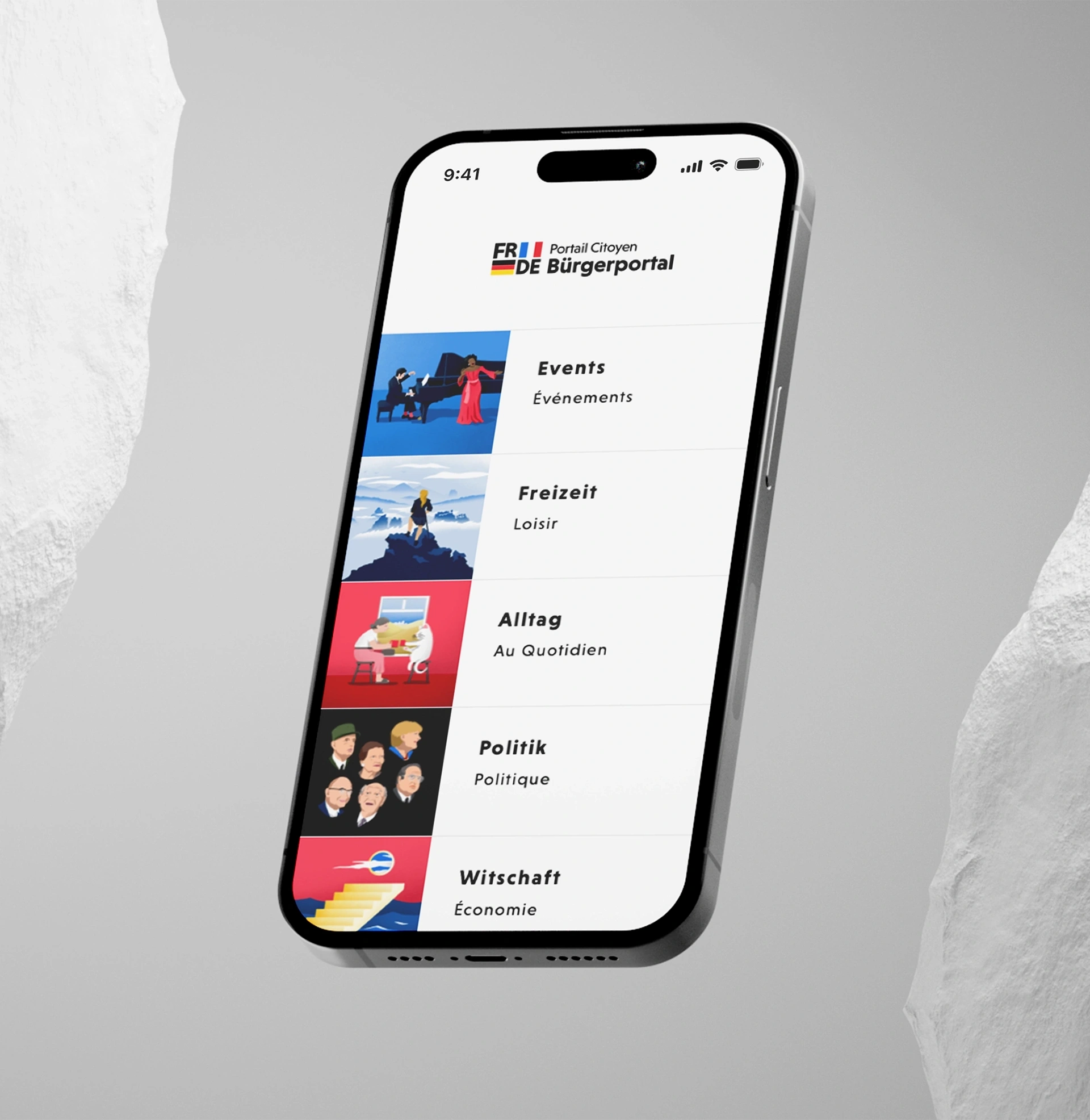 Abbildung: Responsive Ansicht Mobile Website Bereich Wirtschaft in der Grenzregion