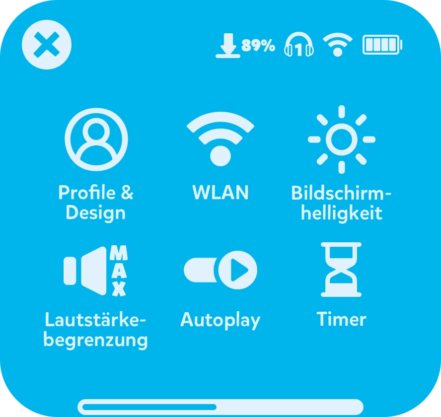 Tigerbox-Mini-Screen mit Routine namens Schlafen gehen.