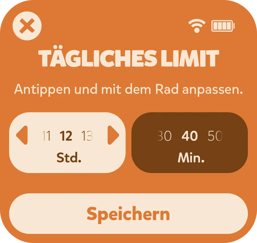 Tigerbox-Mini-Screen mit einem schlafenden, netten Tigergesicht.