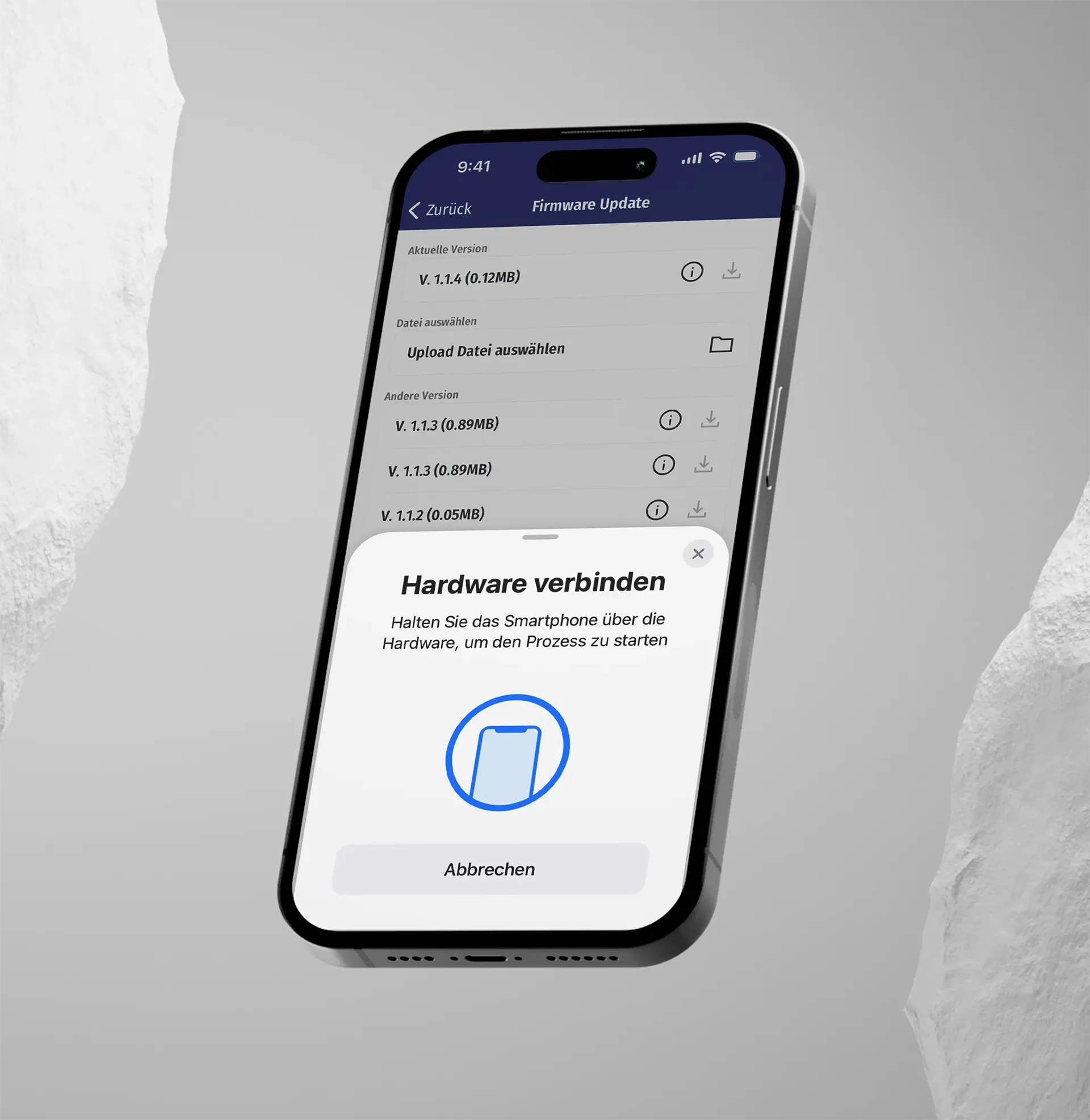 Abbildung: App Overlay zur Hardware-Verbindung