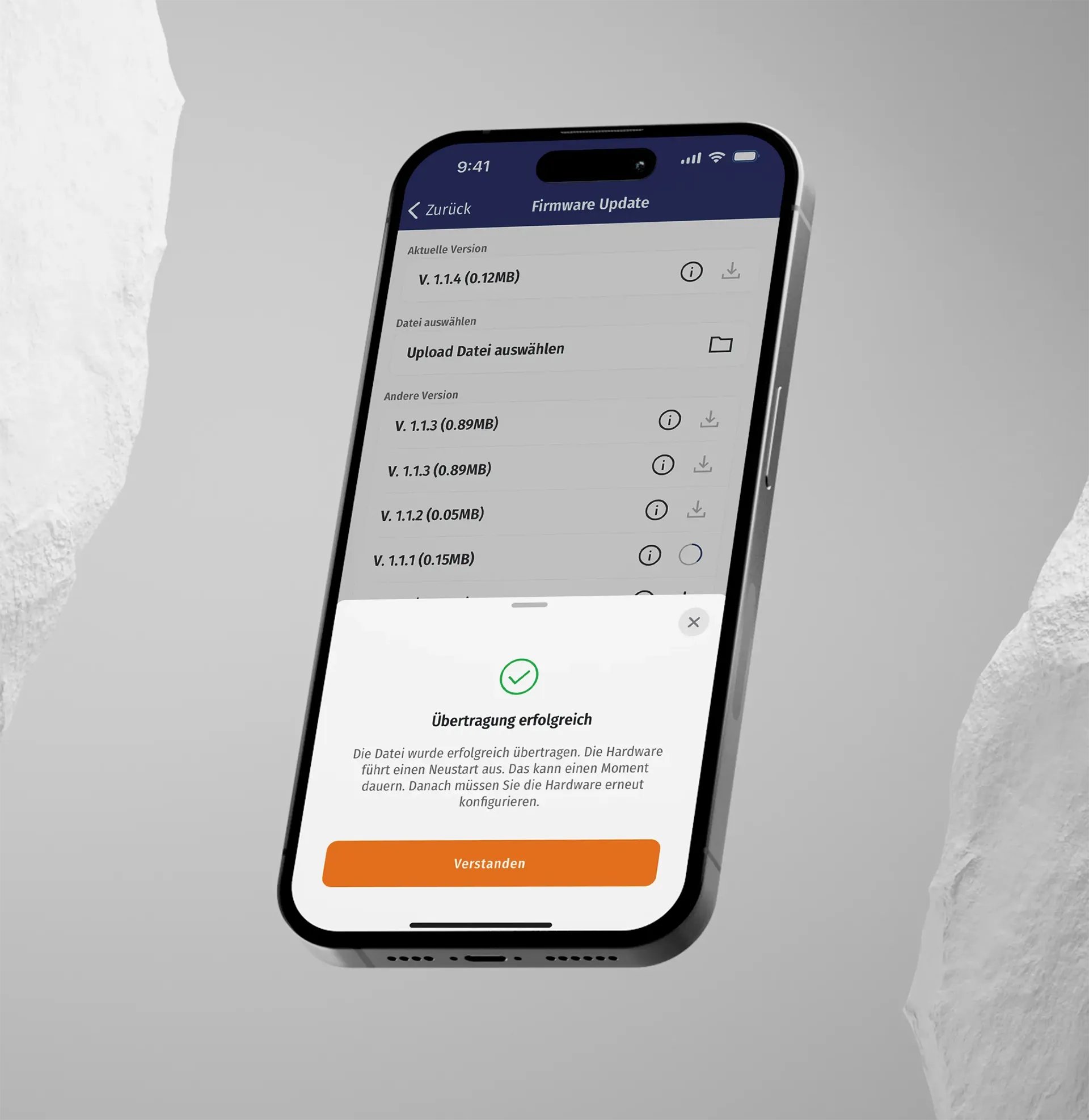 Abbildung: App Overlay zur erfolgreichen Übertragung von Daten