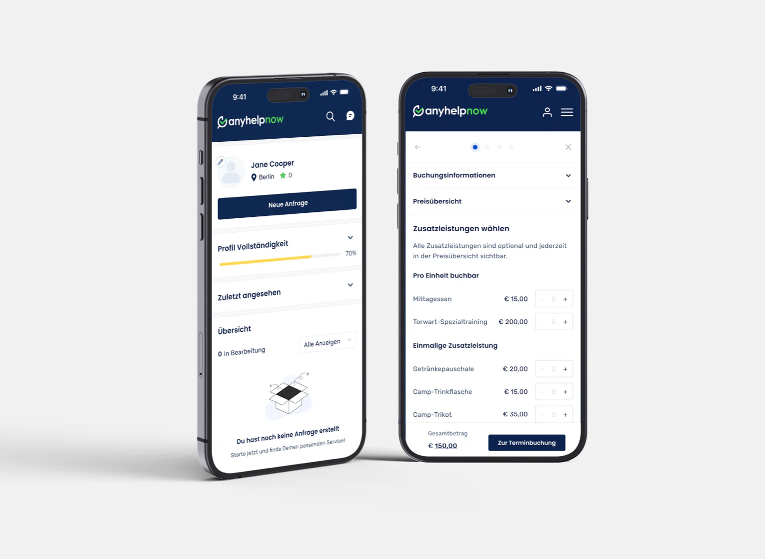 Tablet-Ansicht von Anyhelpnow mit responsivem Layout für die Service-Plattform