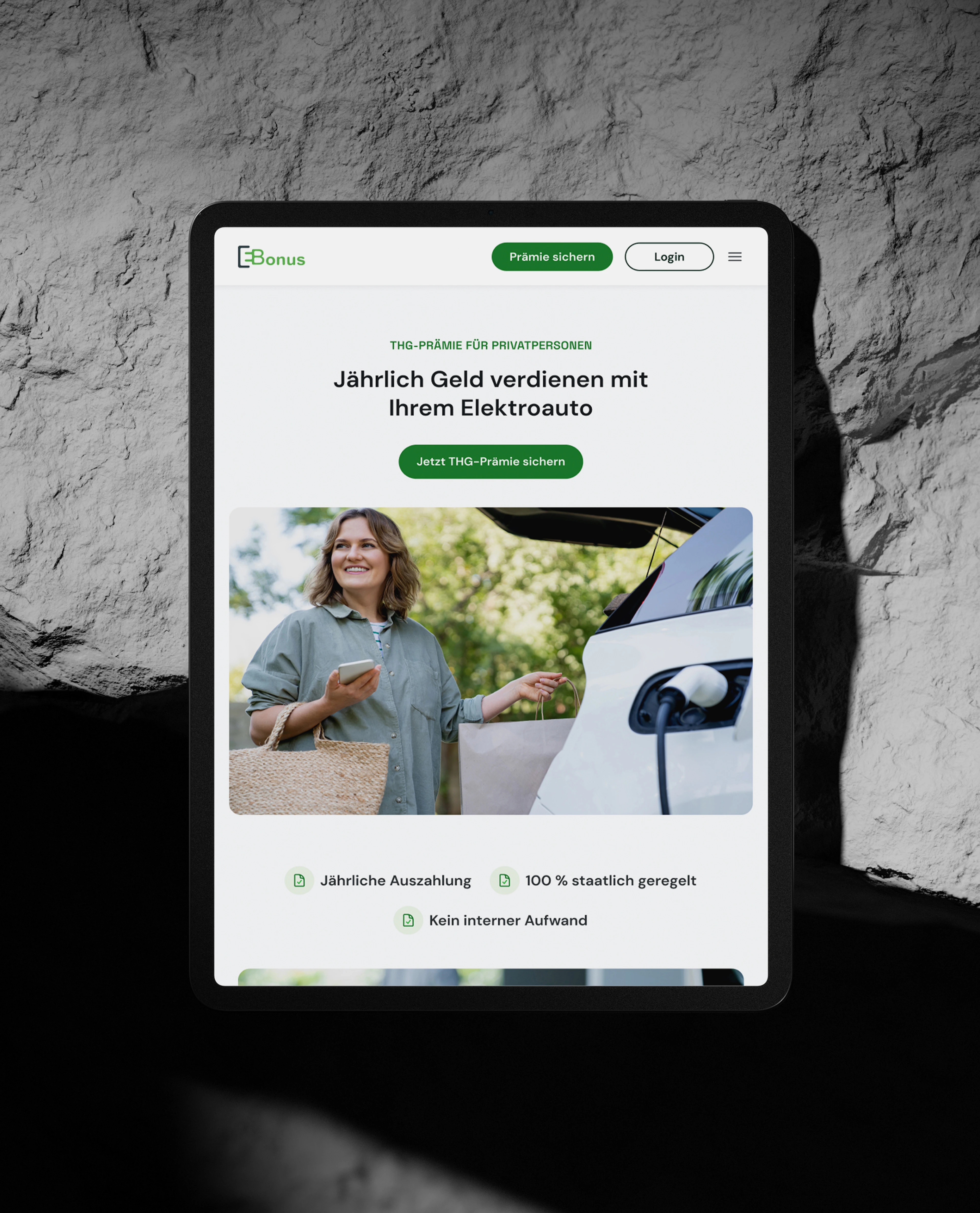 Ebonus Interface für Privatpersonen im Tablet-Mockup